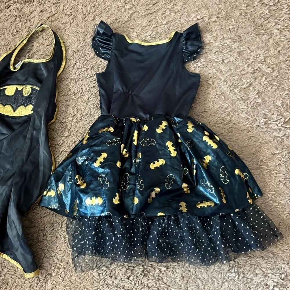 Batgirl Batman Dress Costume W/ Cape Medium Sequin Black Gold Halloween Super
